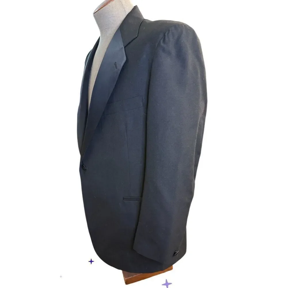 Barry Manufacturing Wool Tuxedo Jacket 42R Pants 39 Black Satin Trim Occasion Fo